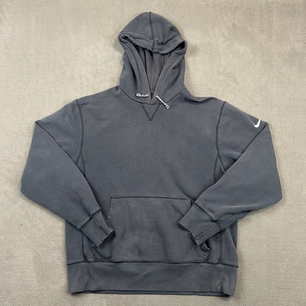 Nike Hoodie Mens Large Gray Pullover Swoosh Fleece Faded Streetwear GB1-8